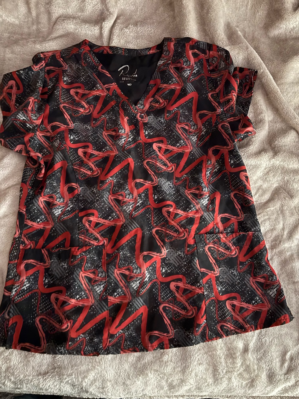 Women’s Black and Red Printed Scrub Top